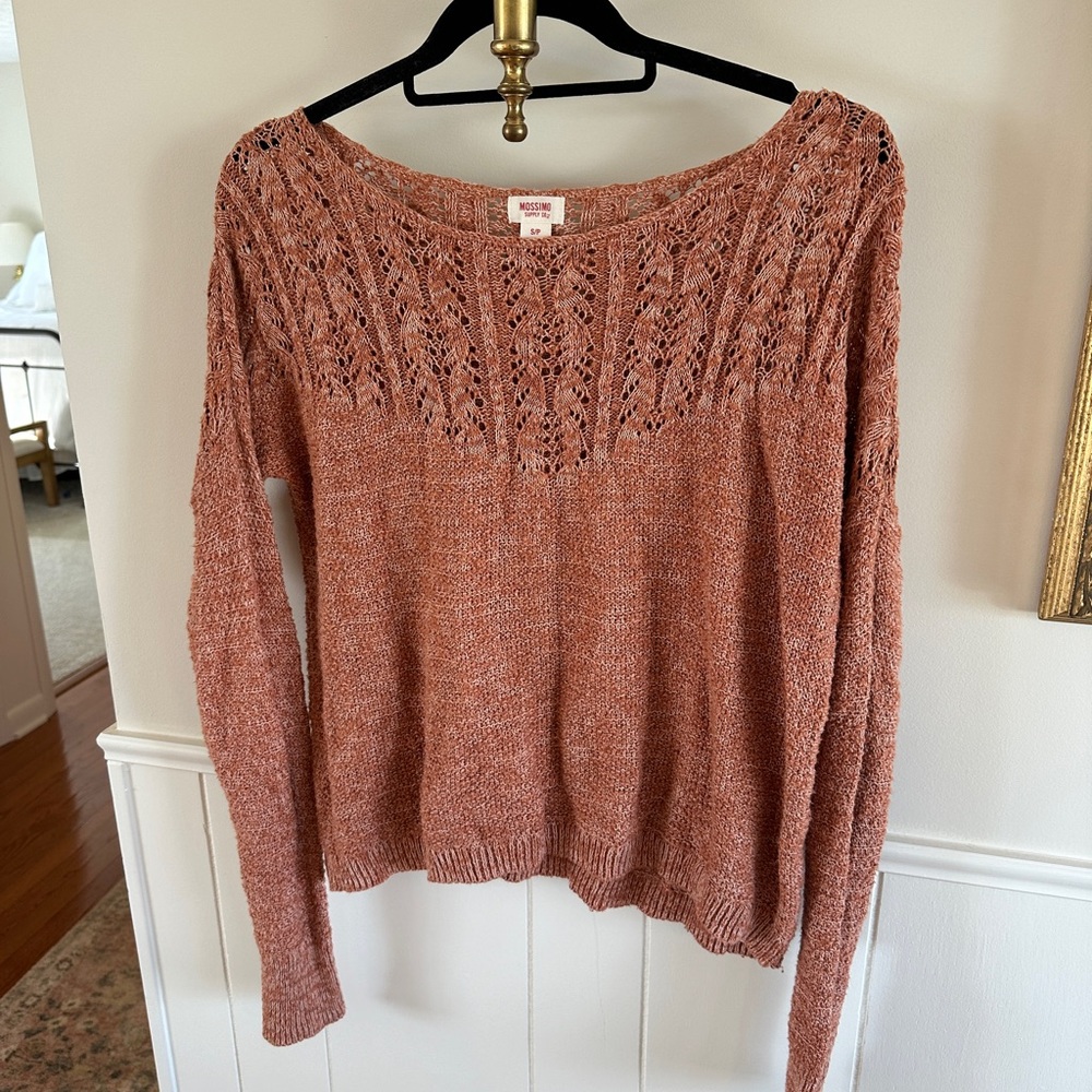 Mossimo Supply Co Brown Crew Neck Sweater with Intricate Knit Design